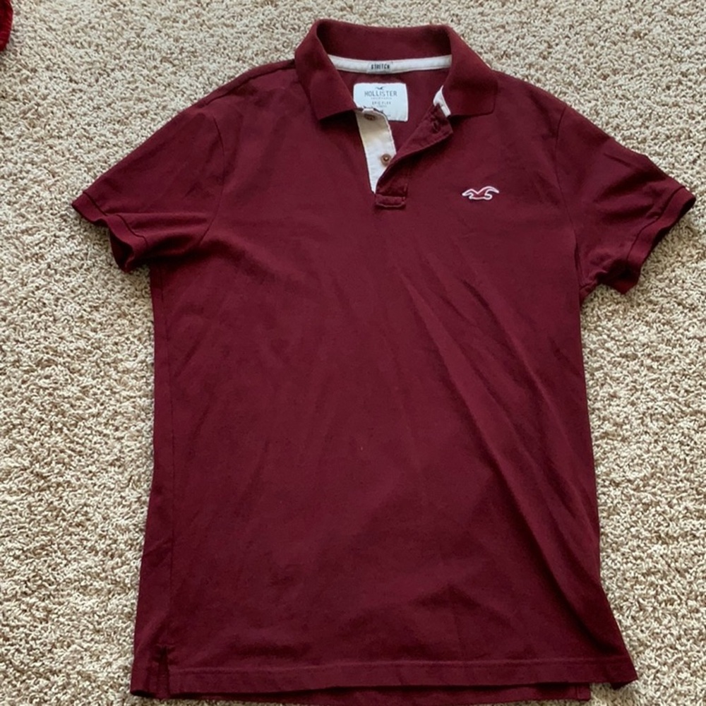 Hollister Men's Burgundy Heathered Polo Shirt, Mens size Medium Epic Flex